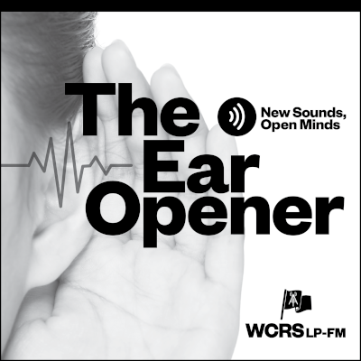 The Ear Opener logo. Picture of a person holding their hand up to their ear with 'The Ear Opener' superimposed on it.